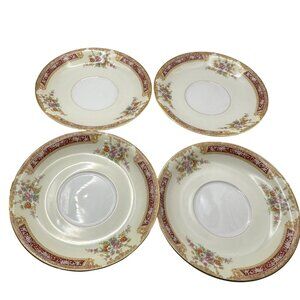 VTG Occupied Japan Noritake Red Lace Pattern set of 4 Saucers 6 inch Fine China